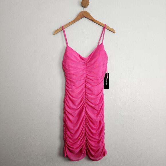 NEW Bebe Hot Pink Ruched Stretch Mini Dress - Picture 1 of 13